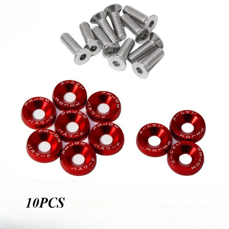 10PCS Universal M6 Car Nuts Bolts JDM Stickers Password Fender Washer License Plate Bolts Car Styling Modification Accessories