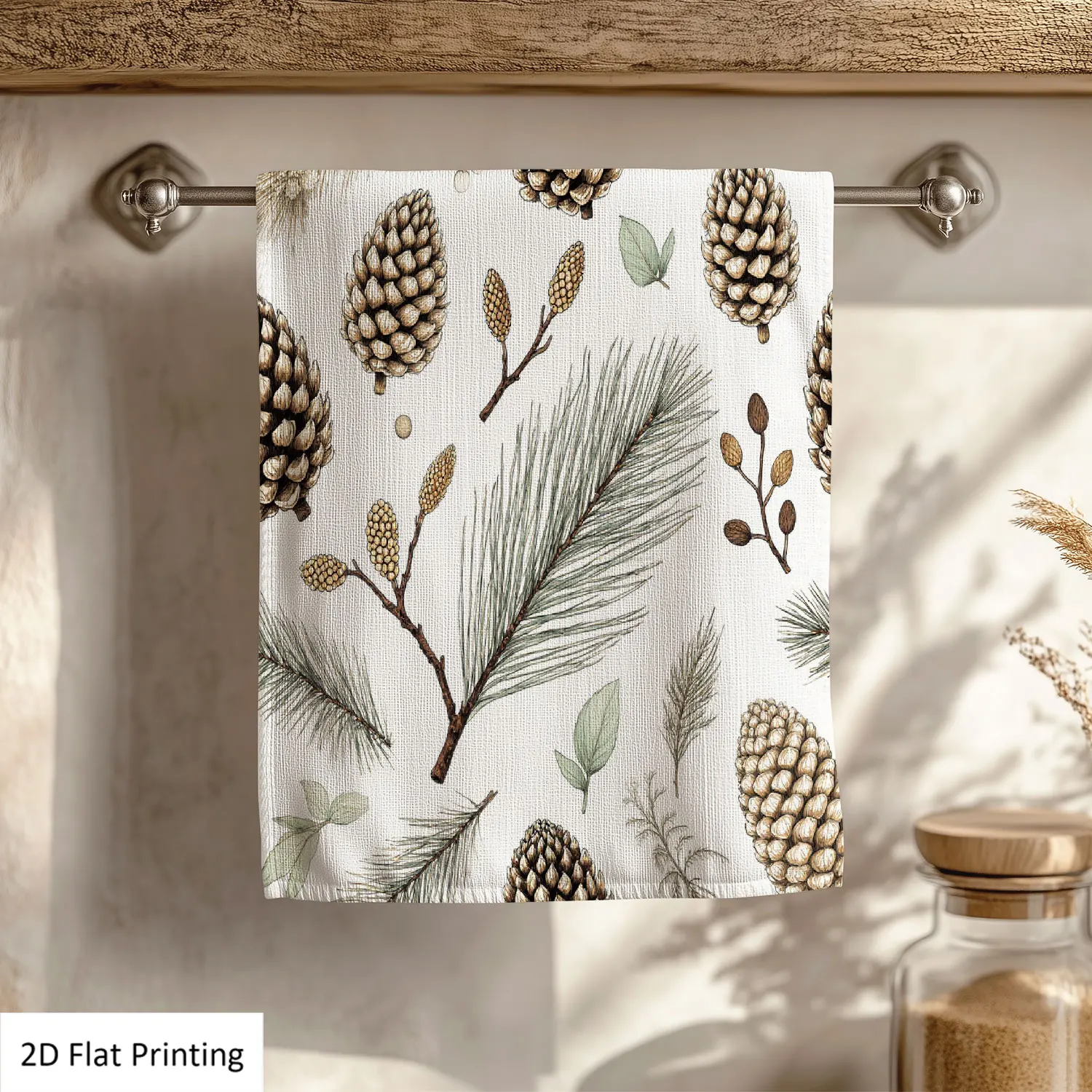 

1Pc Pine Cones Branches In Watercolor Style Bathroom Hand Towel Bath Towel, Multiple Size Microfiber Polyester Towel, Unique Home Decorative Kitchen Towels, Festival Bathroom Accessories Decor, Quick Dry and Absorbent