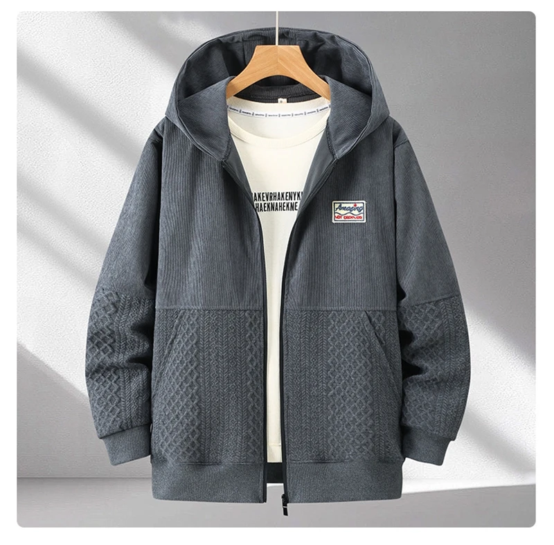 Spring Autumn Plus Size Hooded Cardigan Sweatshirt for Men Trendy Brand Minimalist Loose-fit Style Patchwork Ideal 170kg 12XL