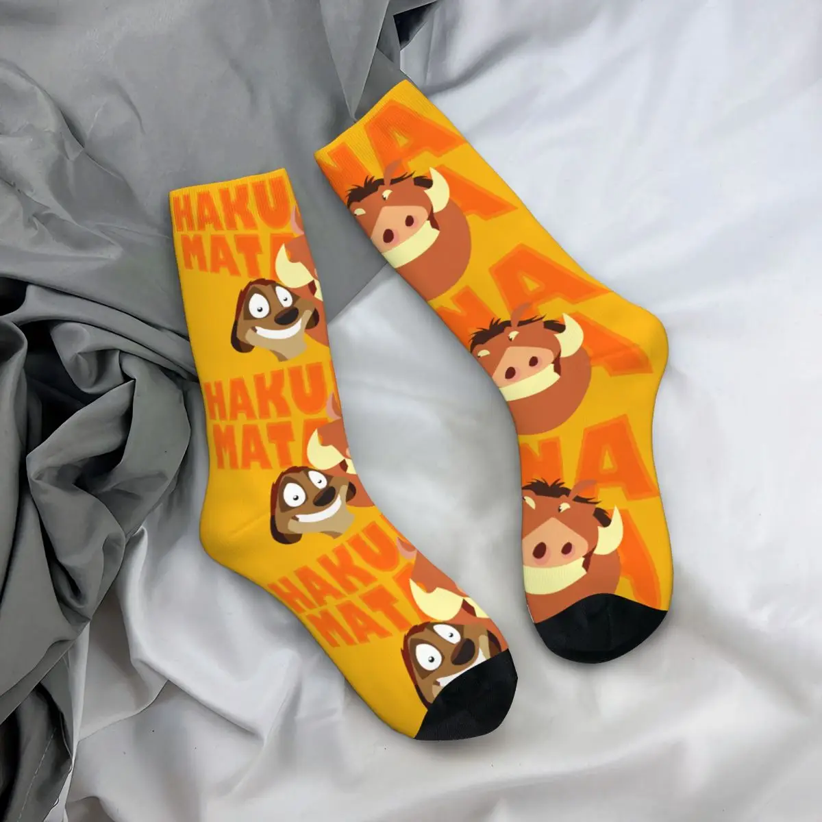 Crazy compression Hakuna Matata Timon And Pumbaa Sock for Men Harajuku Disney⦆The Lion King⦆Film Seamless Crew Sock Casual