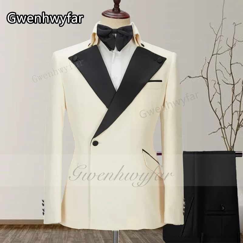 

Gwenhwyfar Ivory Men's Suit 2 Pieces Flat Collar Fit Formal Dress Regular Prom Dress Wedding Dress Suit+Pants