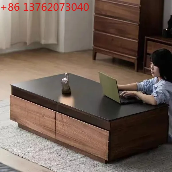 Nordic solid wood coffee table living room black walnut log simple light luxury rock plate tea table