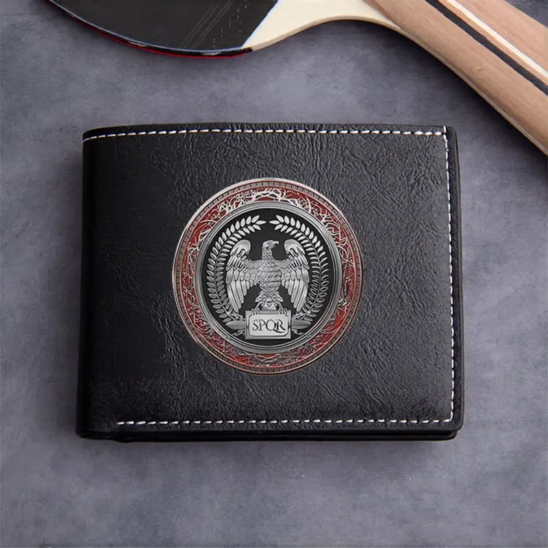 Portafoglio in pelle PU con emblema SPQR Design minimalista Accessorio di moda aziendale leggero e durevole per uomo e donna