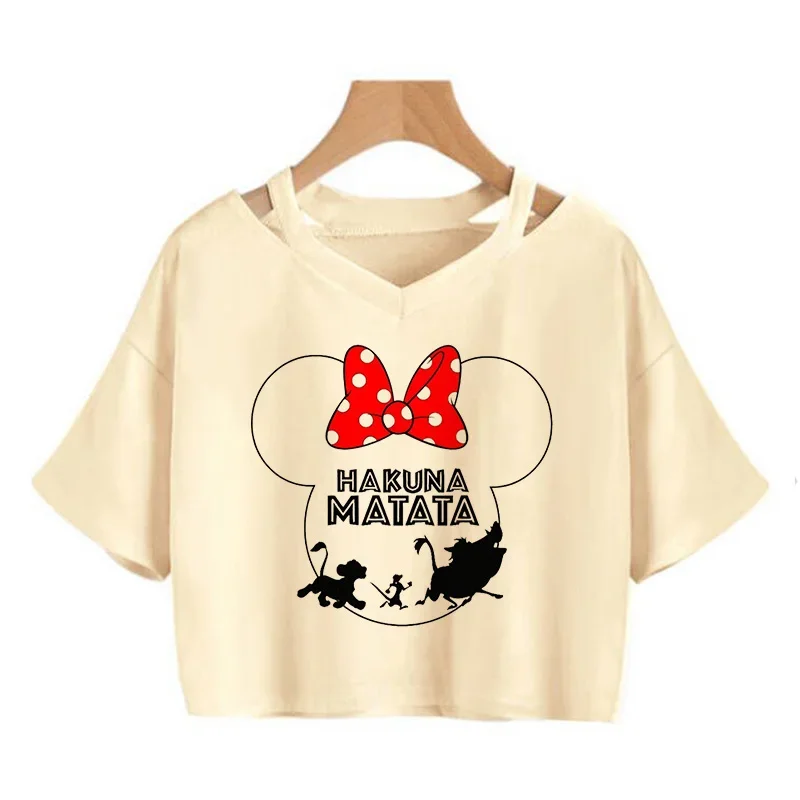 Casual New in Disney The Lion King  Crop Top T Shirt Cropped Harajuku T-shirt Hakuna Matata Tshirt Women Top Tees Female Clothes