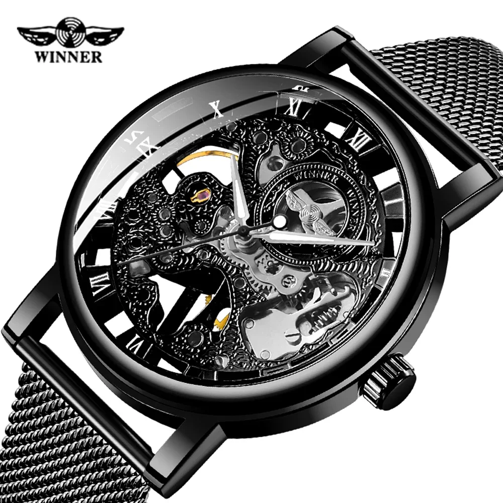 Dropshipping 2020 Fashion Brand WINNER Mens Mechanical Watches Men's Stainless Steel Skeleton Hand Wind Wristwatches for Sale