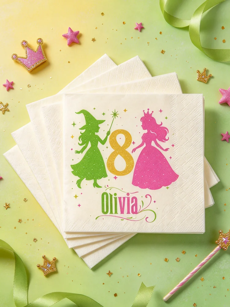 Personalized Wicked Birthday Girl Beverage Napkins, Custom Printed Princess Wicked Napkin Favors for Birthday Party Table