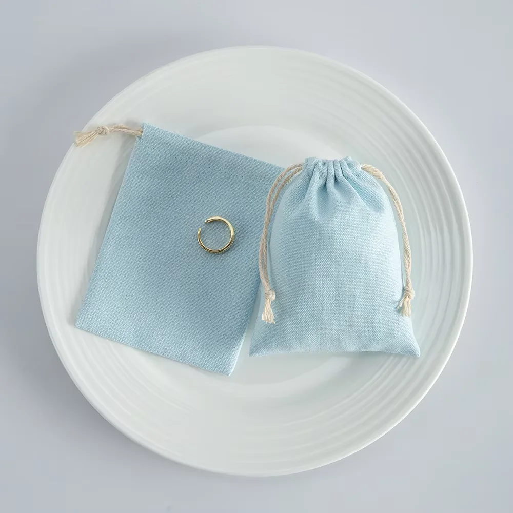 10Pcs Natural Cotton Drawstring Jewelry Pouches Accessory Gift Packaging Bags for Necklaces and Bracelets for Wedding&Travel Use
