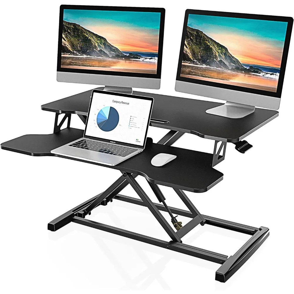 

Height Adjustable Standing Desk 32” Wide Sit to Stand Converter Stand Up Desk Tabletop Workstation for Dual Monitor Riser