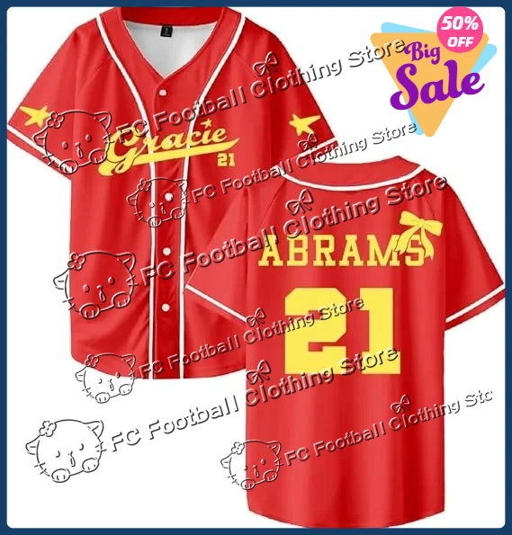 

‎Gracie Abrams 21 Jersey Baseball Jacket Shirts V-Neck Short Sleeve Button-up Tee Men Women Streetwear Tops t shirts for women