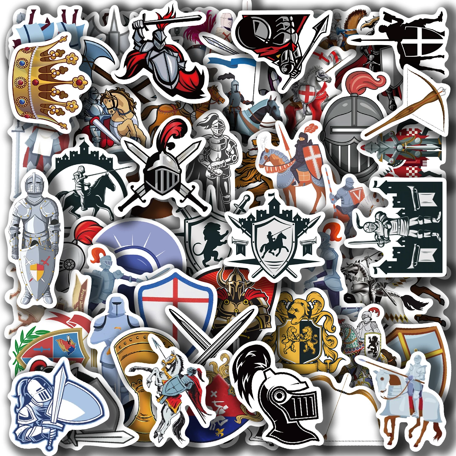 60Pcs Medieval Knight Decorative Stickers Laptop Water Bottle Suitcase Helmet Stickers Motorcycle Guitar Stickers Reward Gifts