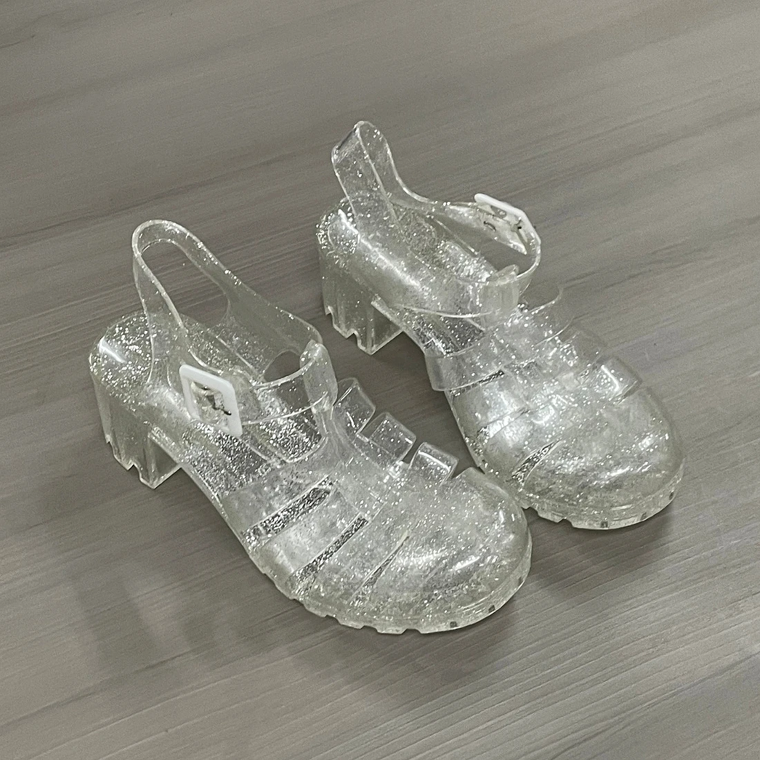 Xingliupi Women's New Sandals Height Increasing Shoes Fashion Square Head Cup-shaped Crystal Soft Bottom Slippers Jelly Shoes