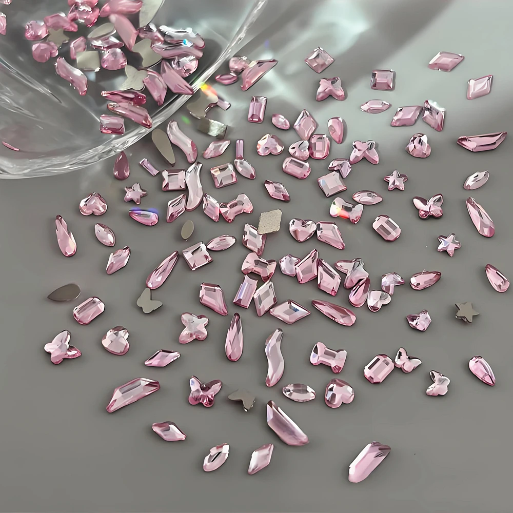 

100PCS Pink 3D Flatback Nail Art Rhinestones Accessories Parts For Manicure Decor Design Nails Decoration Supplies Material Tool
