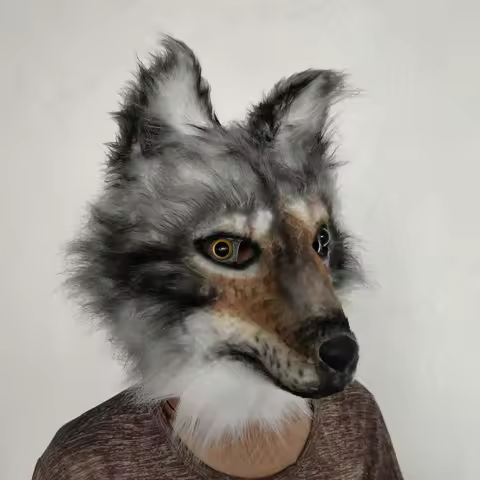Plush Wolf Dog Head Mask Halloween Animal Fur Wolfhound Helmet Mask Cosplay Funny Ball Dressing Props