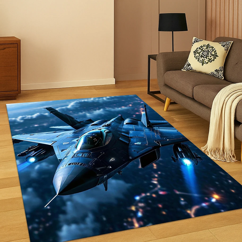 Air Force Jet Fighter Spitfire Aircraft Carpet Rug for Living Room Sofa Home Bedroom Doormat Decor,Playroom Non-slip Area Rug