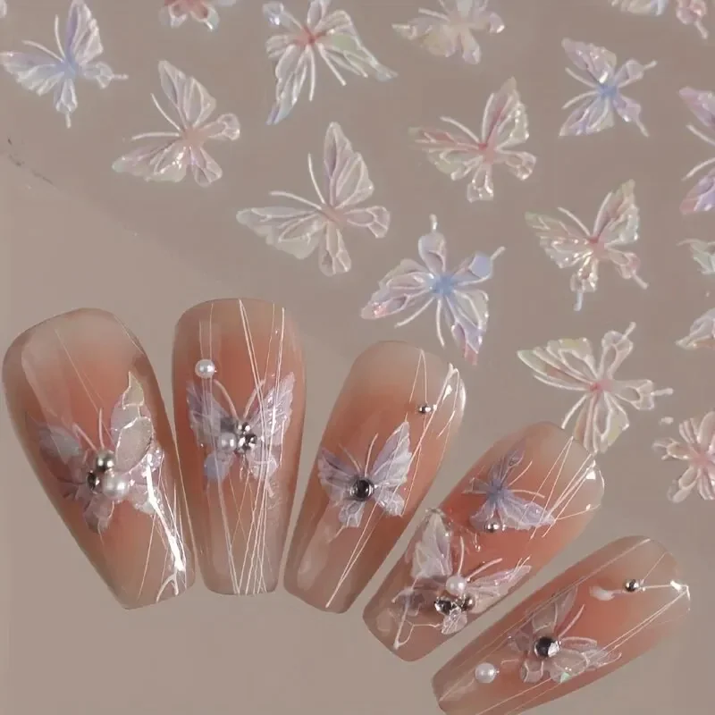 1 Pcs French Butterfly Nail Sticker 3D Nail Decoration