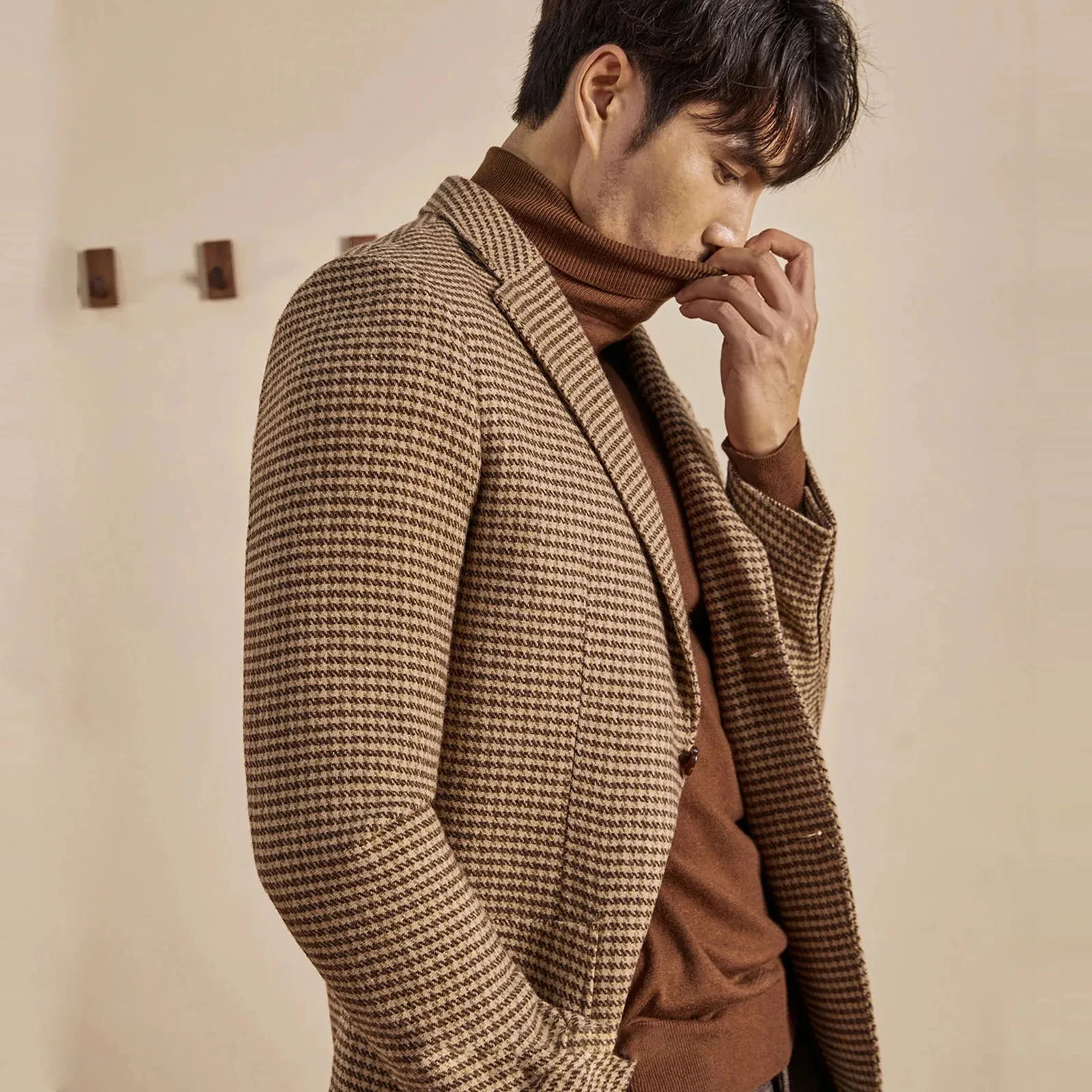 سترة بدلة رجالية ريترو على الطراز الإنجليزي سترة رجالية غير رسمية كبيرة الحجم بدلة صوف بريطانية شهم عصرية بدلة تويد هاوندزتوث