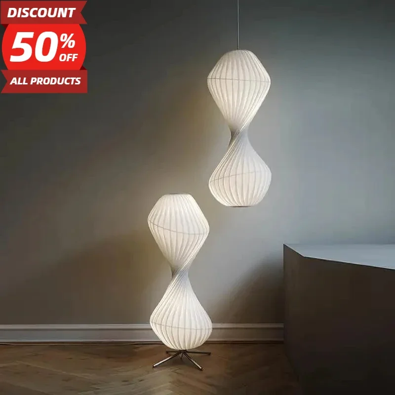 

Nordic Fabric Art Silk LED Floor Lights Simple Sofas Side Bedroom Lamps Hotel Room Designer Decorative Hanging Chandeliers