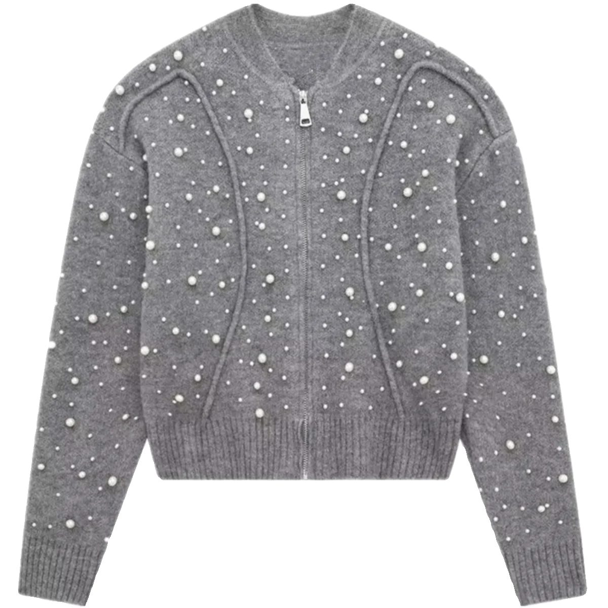 Pearl Decorated Pilot Jaet Outerwear 2025 Autumn New European and American Style Pearl Decoration Knitted Pilot Jacket Coat