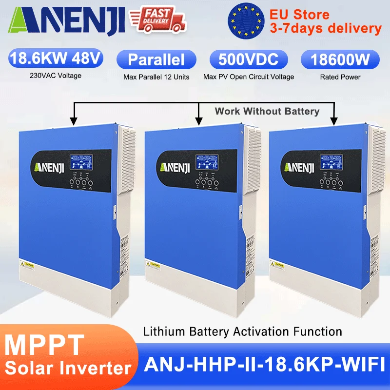 ANENJI 18,6KW Hybrid-Solarwechselrichter Dreiphasig 48V 220/380VAC Reine Sinuswelle Parallel-Wechselrichter 120A Solarladegerät PV 60-500VDC
