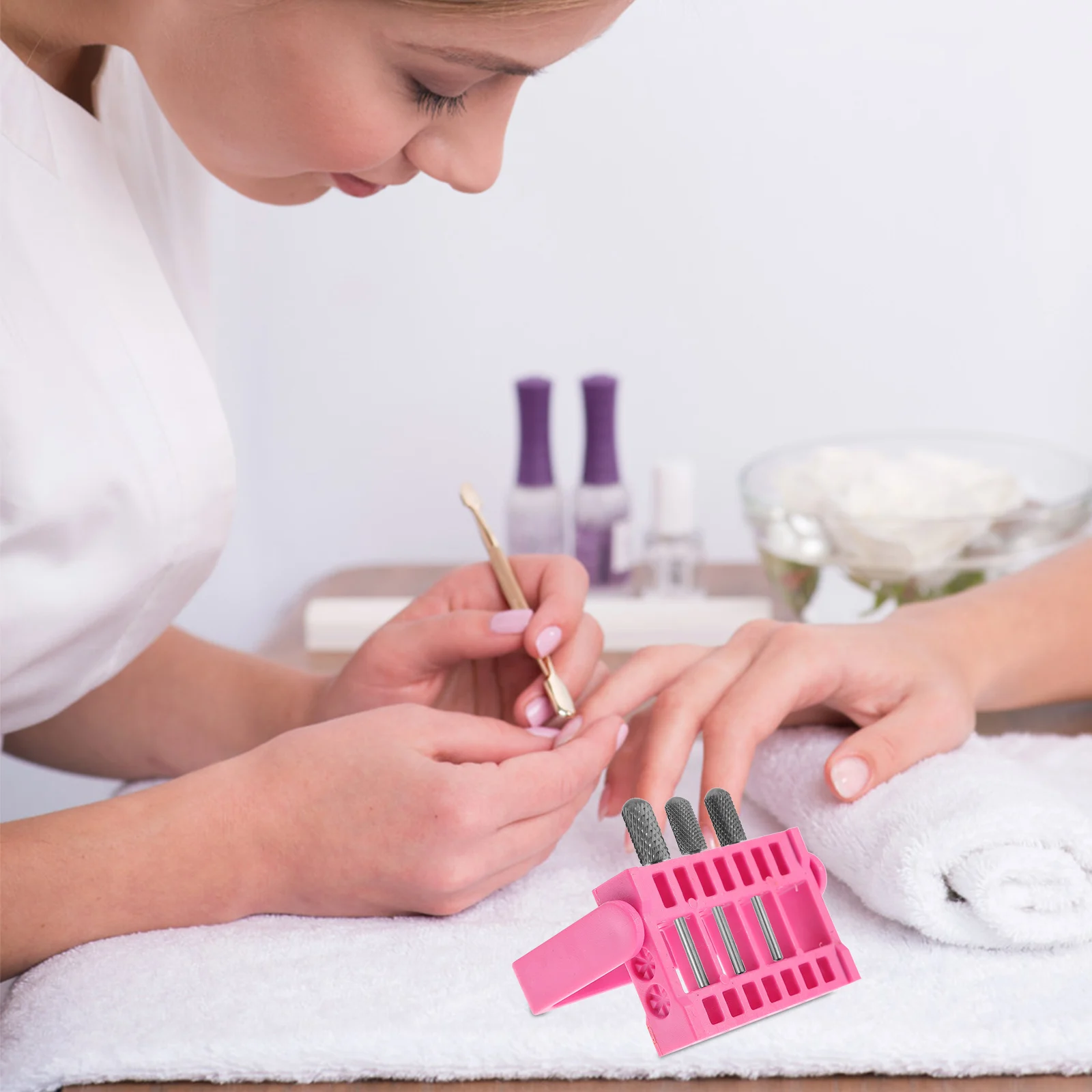 

Nail Grinding Head Holder 16 Insert Design Professional Home Use Tool Organizer Box Pink Nail Grinding Tool Box