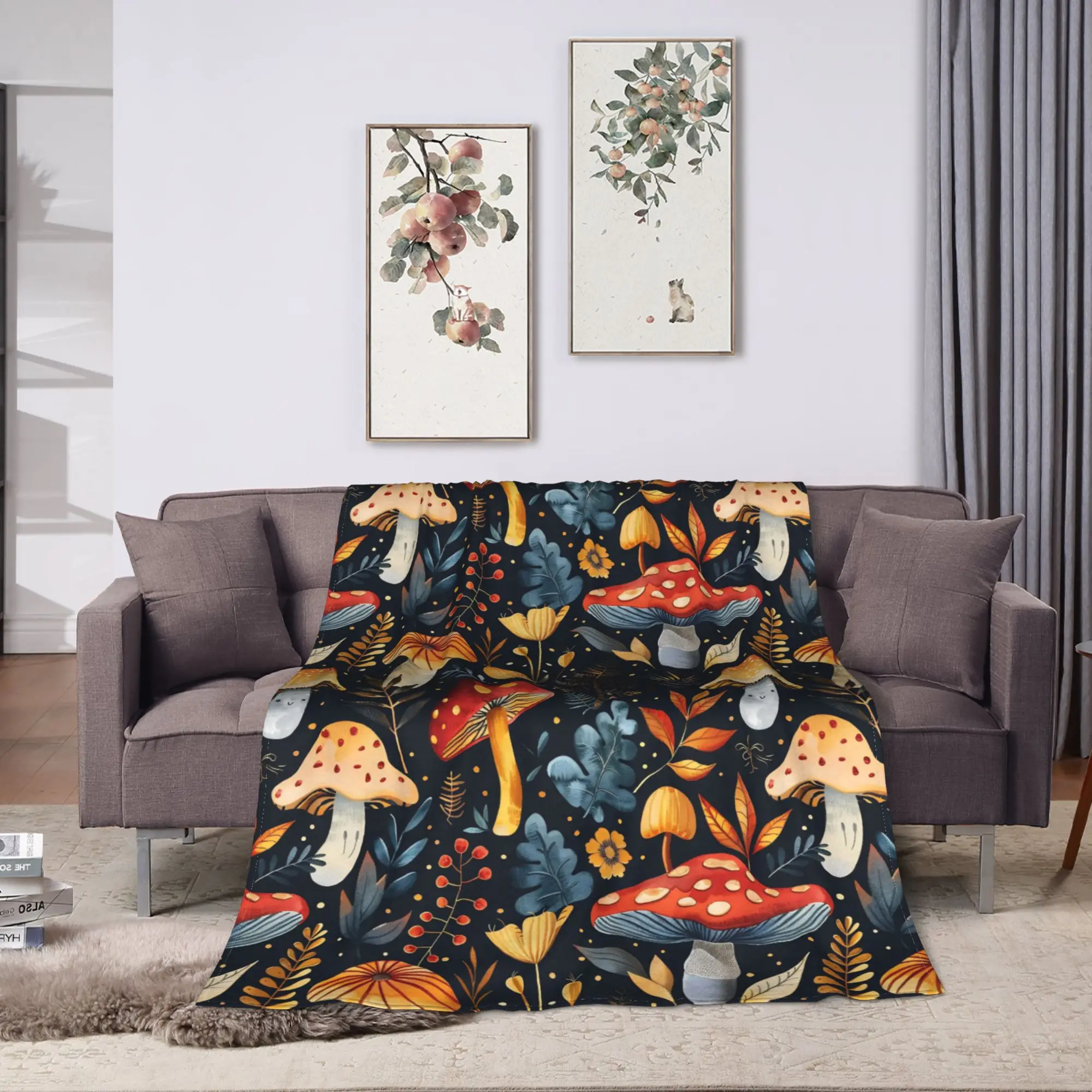 Psychedelic Mushrooms Forest Fuzzy Blankets  Funny Throw Blanket for Home 200x150cm Bedspread