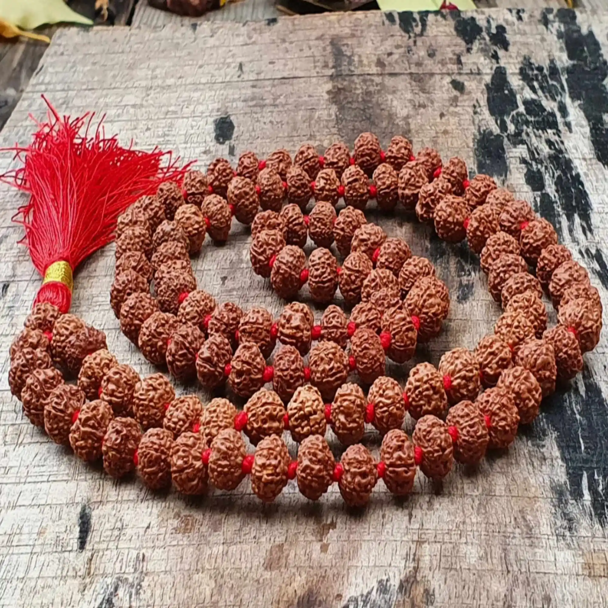 8mm Natural brown Rudraksha 108 knot beads necklace Gift spread Cuff Spirituality Gift Diy Lucky Pray Relief Mala Yoga