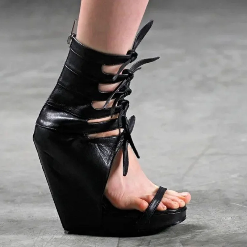 

Wedges Butterfly Knot One Word Belt Boots Sexy Round Toe Zipper Solid Accept Customized New Arrivals Fashion Women Boots