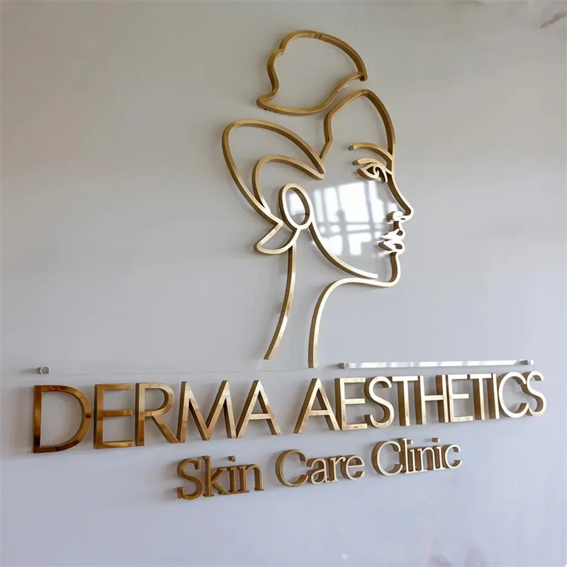 Brushed Metal Logo Reception Sign Office Wall Logo,Custom laser cut business logo sign , Metal Signage Stainless Steel Signboard