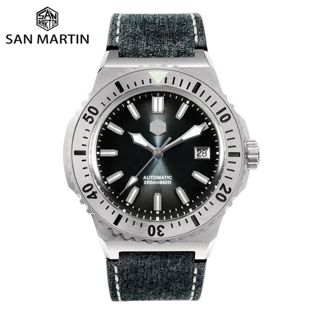 San Martin 44mm Retro Diver Luxury Sapphire PT5000 SW200 Automatic Mechanical Wrist Men's Watch 20Bar Waterproof Luminous SN0055