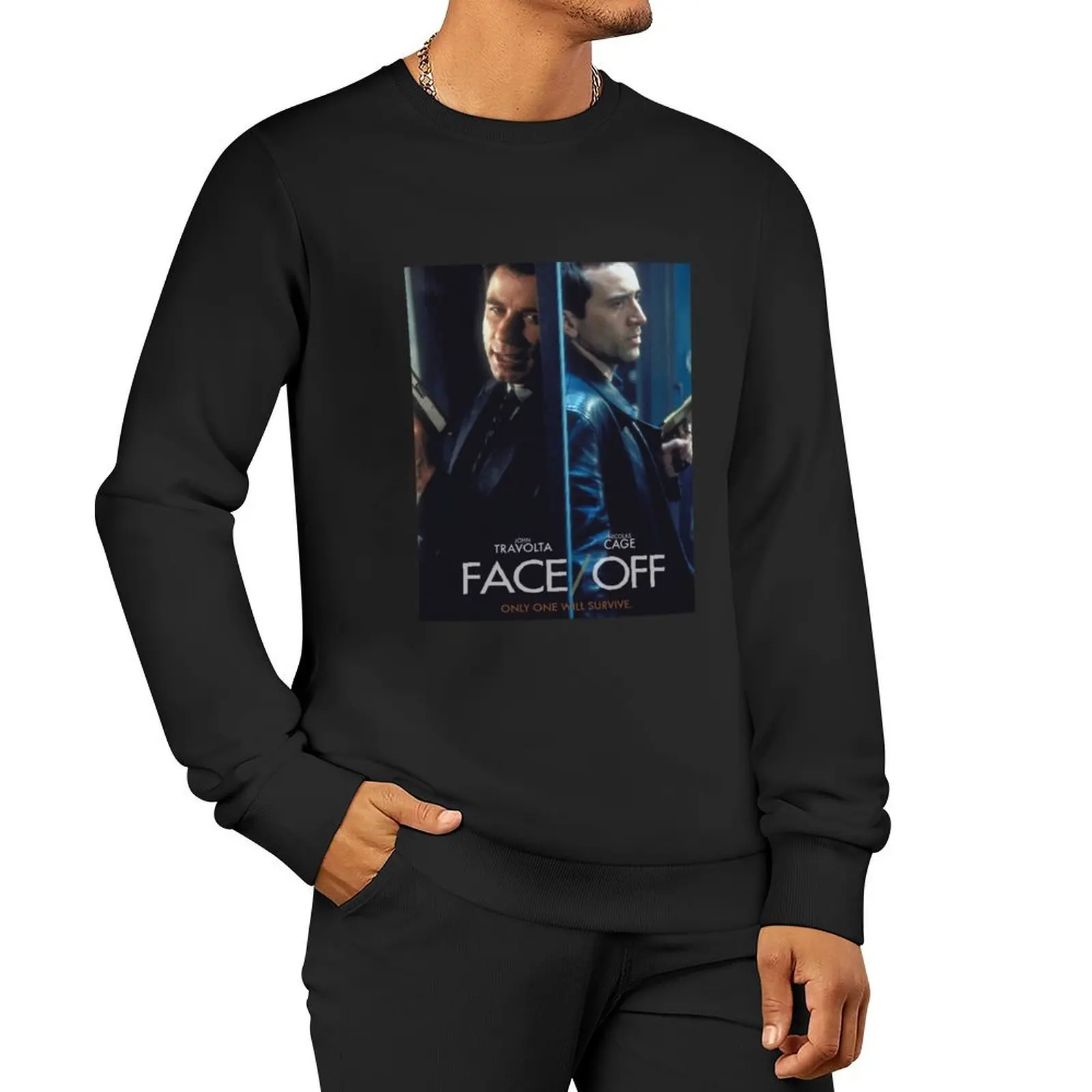 FaceOff John Travolta Nicolas Cage Only one will survive Pullover Hoodie men's clothes blouse men clothes men sweatshirt