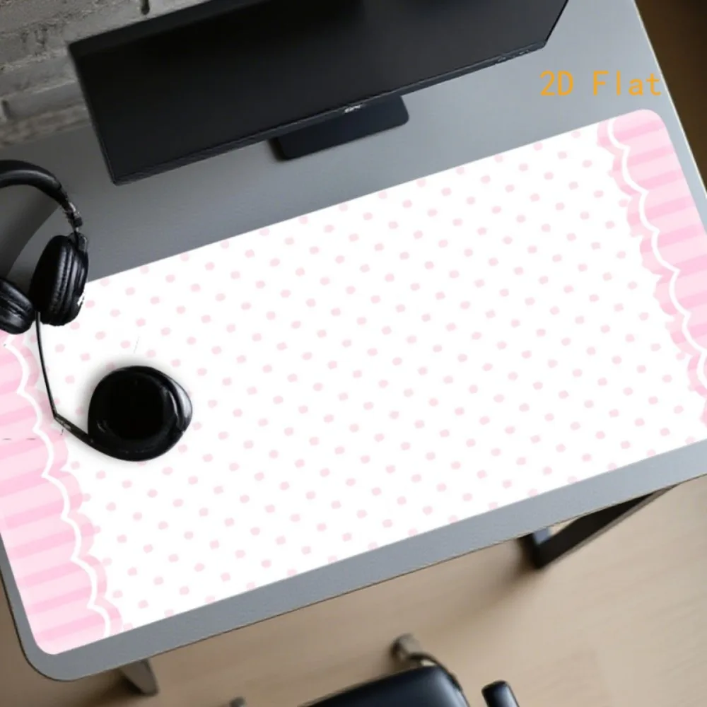 Aesthetic Sweet Pink Dot Desk Mat, XL Mouse Pad with Lace Ed