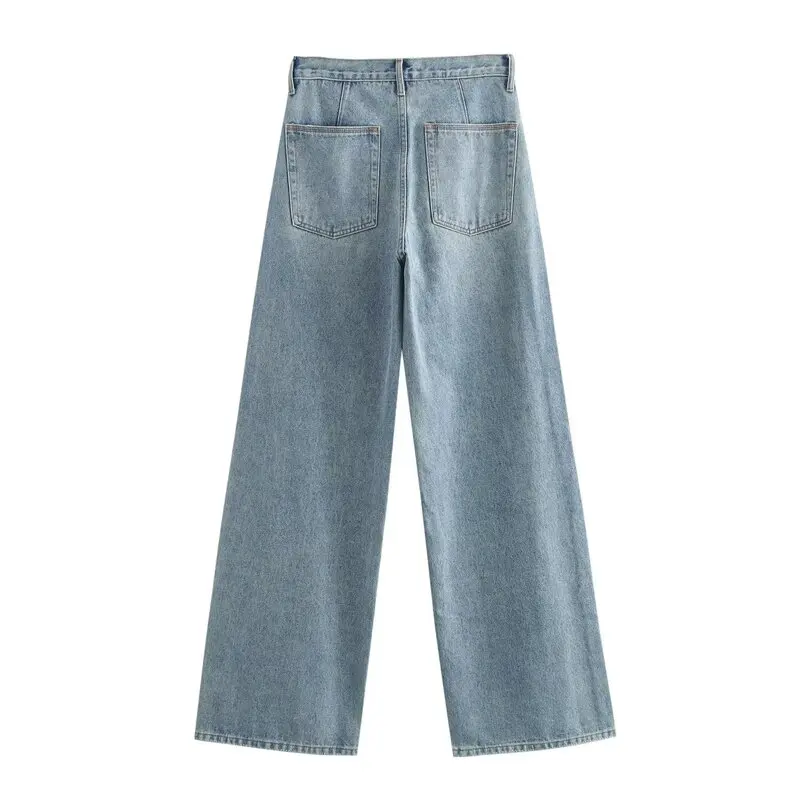 

Женские повседневные широкие джинсы с высокой талией Голубые выцветшие длинные брюки Autumn Faion Джинсовые брюки больших размеров Женские премиальные ...