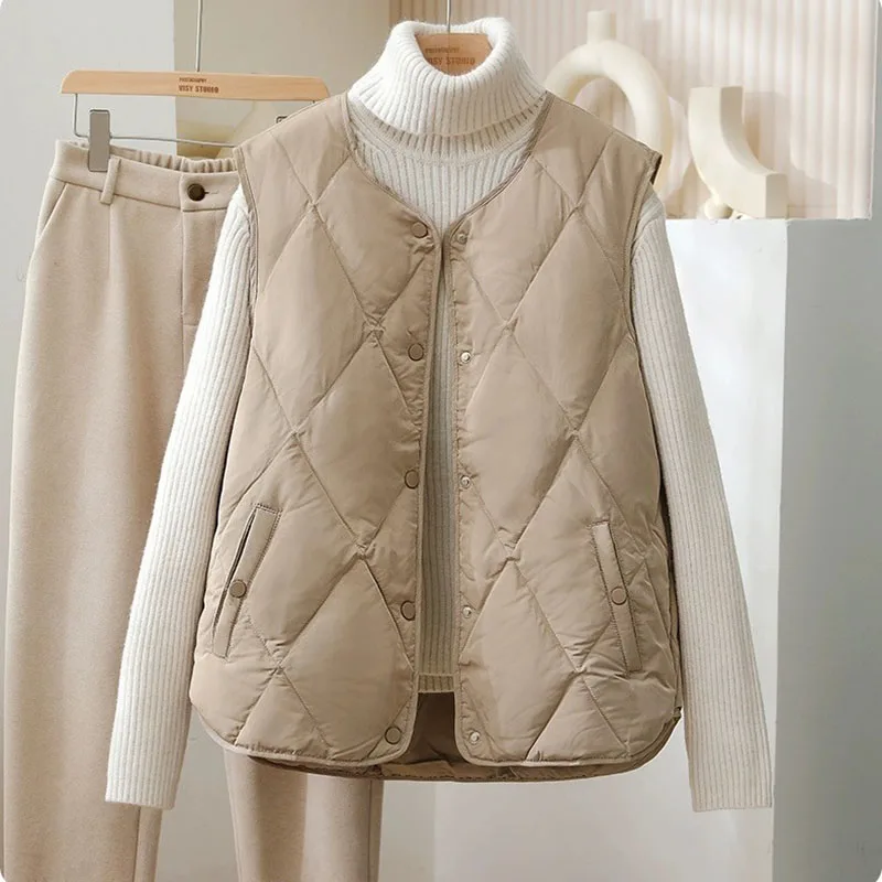 

Lazy Wind Female Loose Puffer Sleeveless Jacket Autumn Ladies Waistcoat Korean Women Fashion Thin Down Cotton Vest Coat