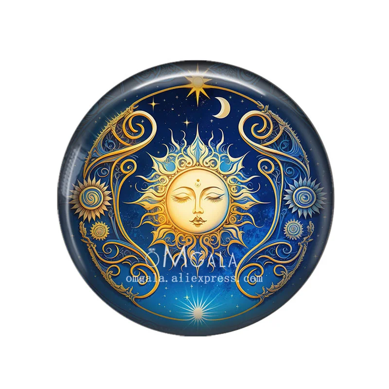 Golden Black Sun and Moon Art Patterns 12mm/18mm/20mm/25mm Round Photo glass cabochon demo flat back Making findings