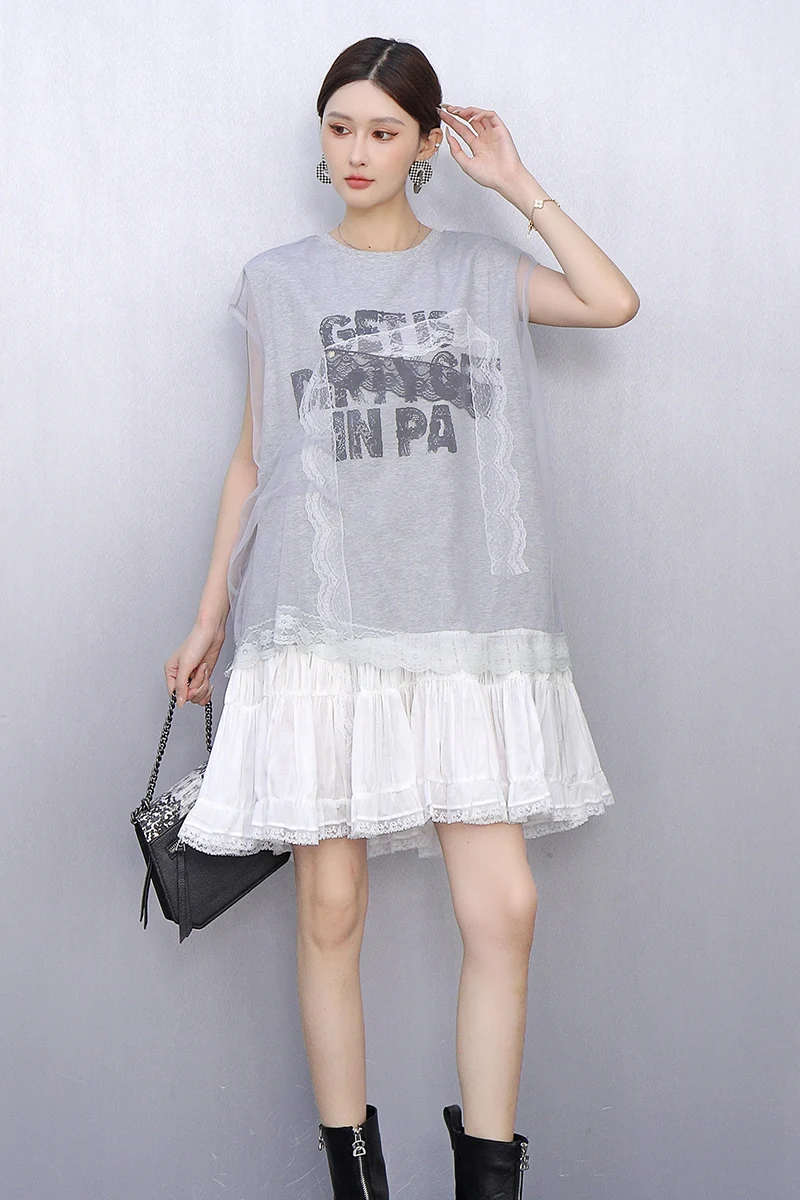 

2025 Summer New Elegant Fashion Women Loose T-shirts Short Dresses Ladies Short Sleeve Fashion Dress Wholesale J1218