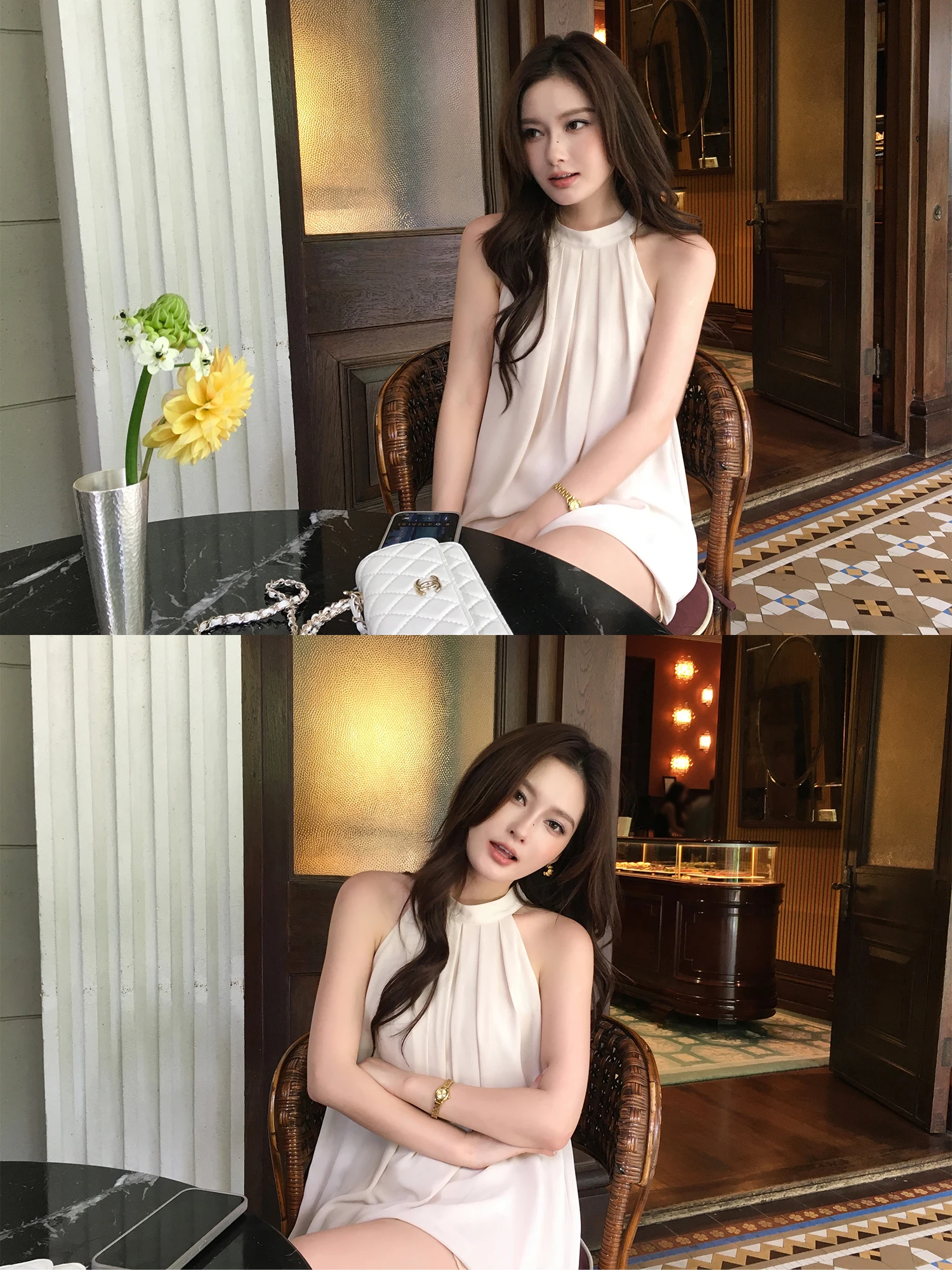 Pusumede Salt Series European Style Strap Hanging Neck Halter Top Women Summer Loose Drapey Sleeveless Shirt Casual Style