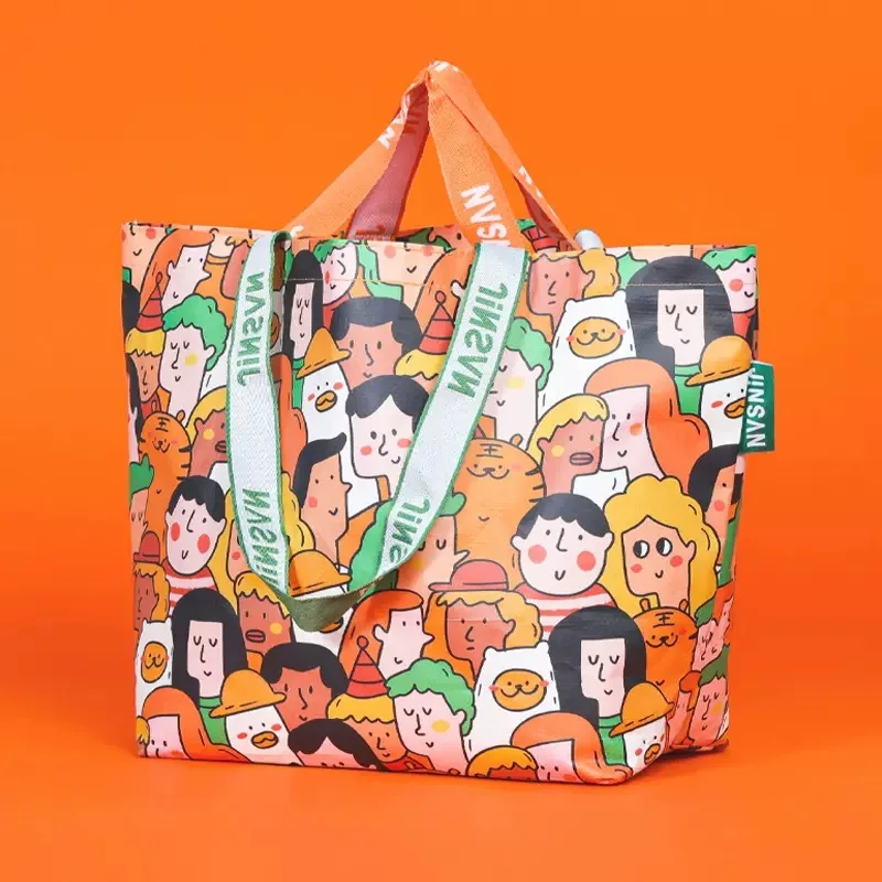 StoBag 1pc Cartoon Shopping Tote Bag Woven Fashion Handbag Clothes Packaging Gift Portable Reusable Waterproof Large Pouches