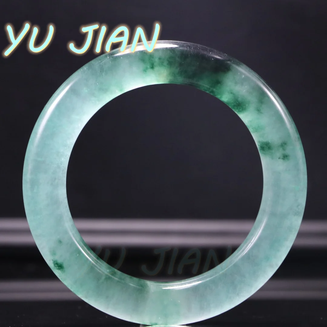 Original Texture Pattern Rare Jade High Ice Bracelet With Floating Blue-green Flowers Handring Jadeite Bangles Fine Jewellry