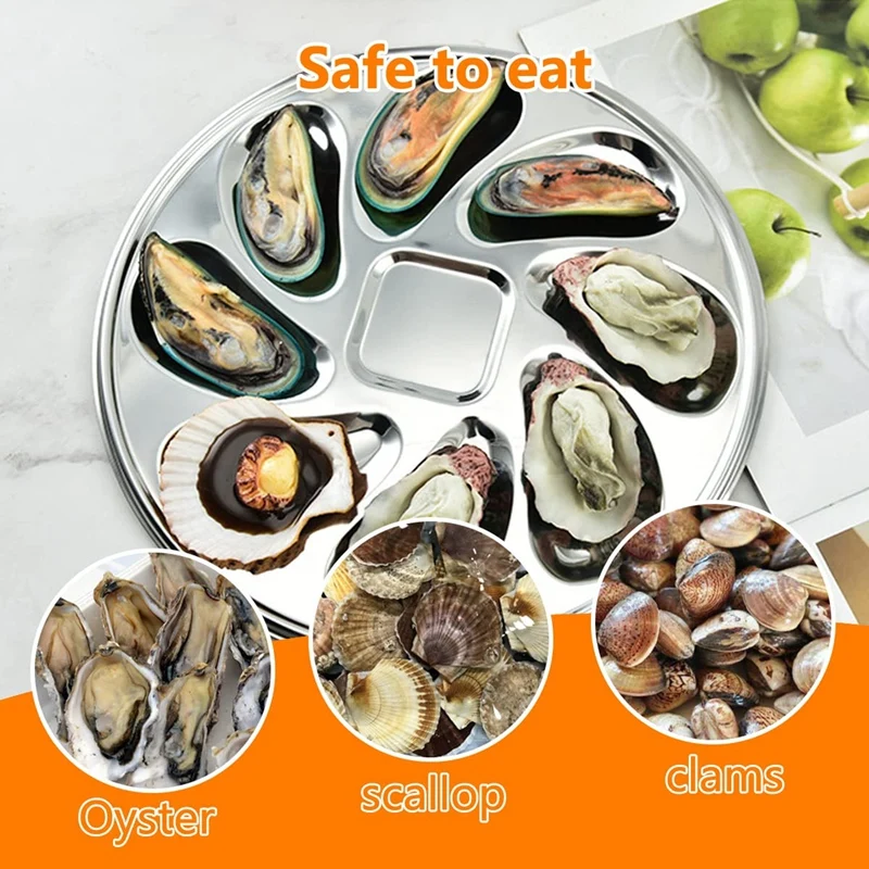 4PCS Oyster Plate Stainless Steel Oyster Plates Shell Shaped Durable Oyster Container With 8 Slots For Oyster Sauce