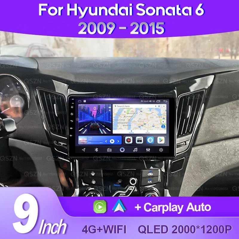 QSZN For Hyundai Sonata 6 YF 2009-2015 2K QLED Android 13 Car Radio Multimedia Video Player GPS 4G CarPlay Auto Head Unit Stereo