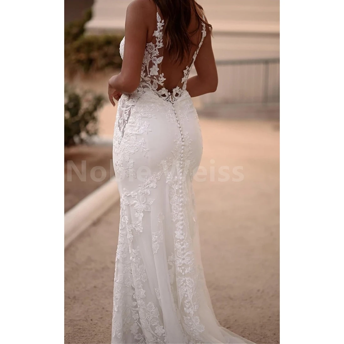 Elegant Lace Applique Sweep Train Wedding Dress for Bride Mermaid Bridal Dress Customized