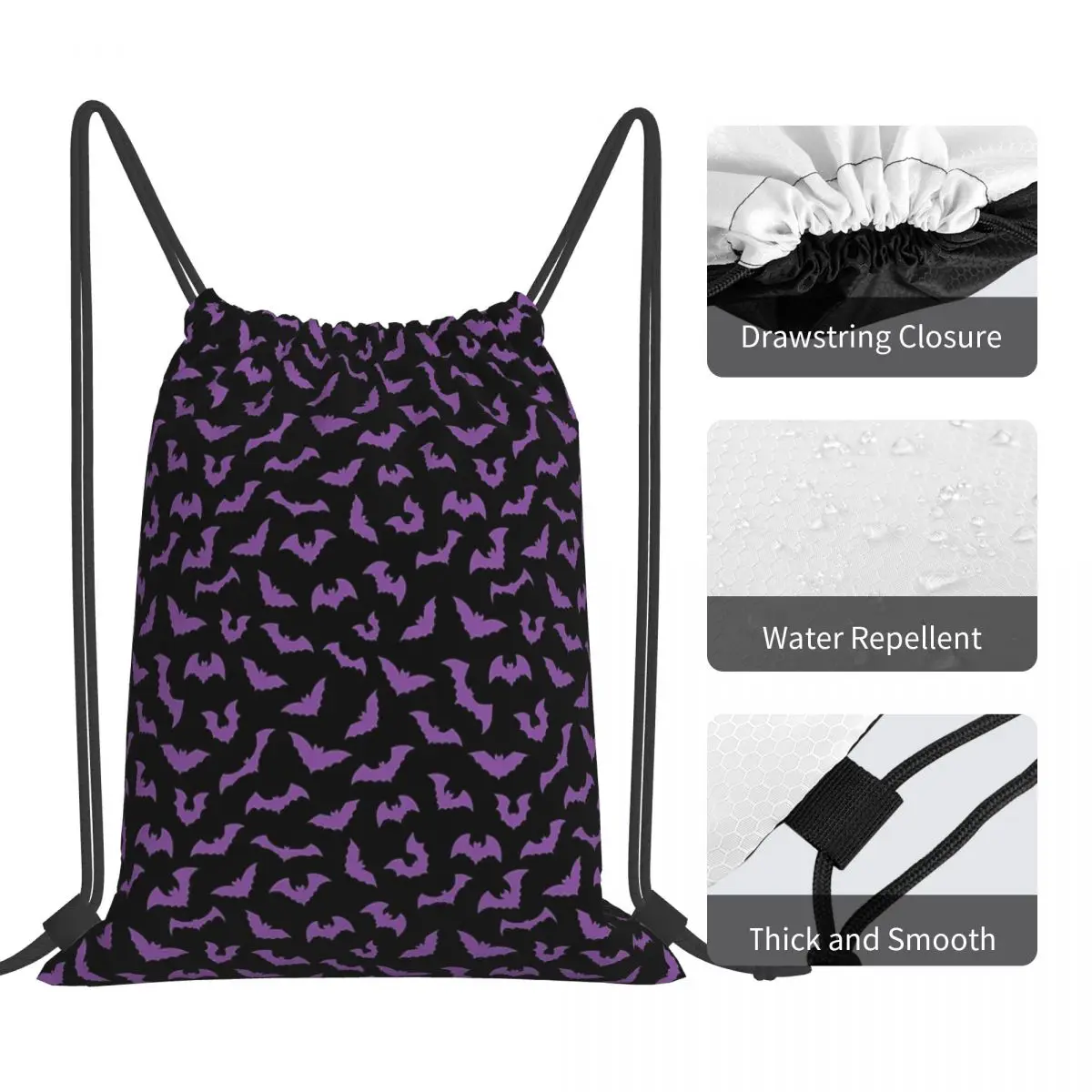 Purple Bats Pastel Goth Candy Punk Backpacks Casual Portable Drawstring Bags Shoes Bag Book Bags For Man Woman School