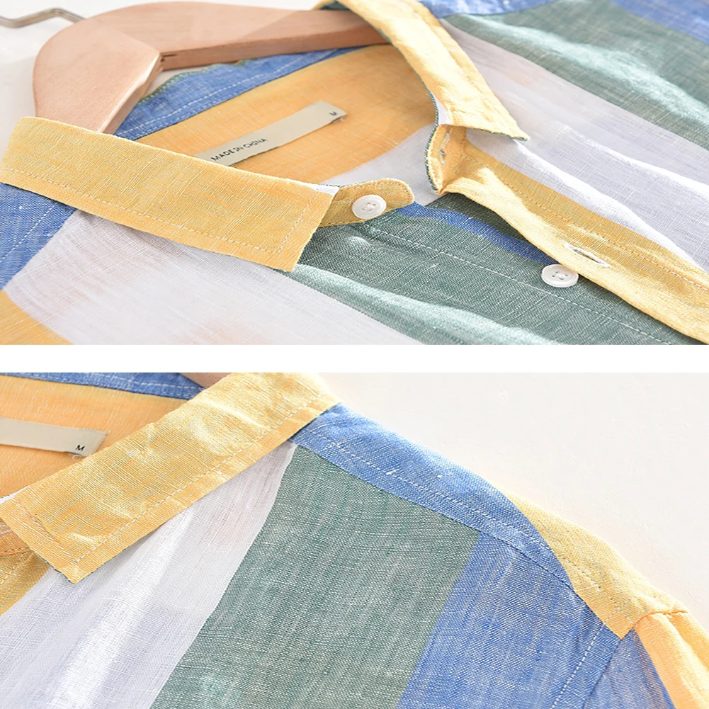 Camisa de lino de manga tres cuartos para hombre, Tops finos sueltos de verano, informal