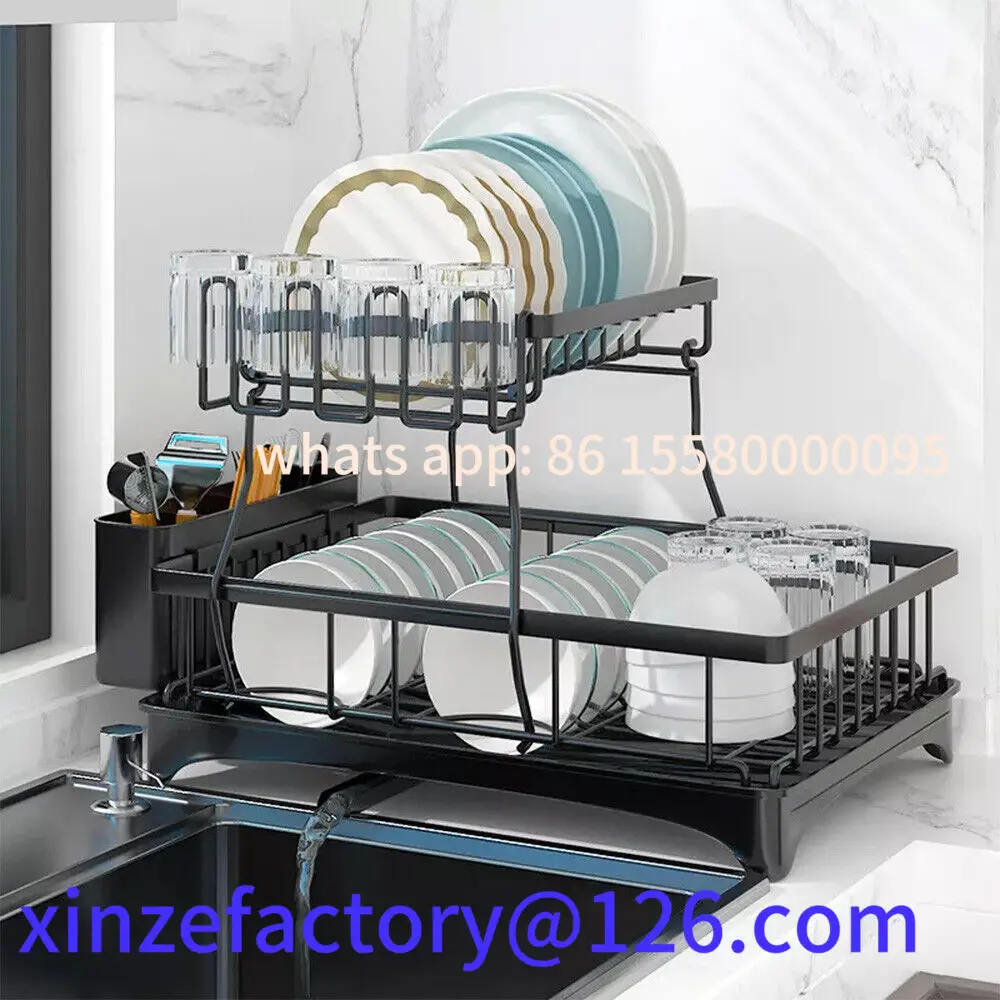

Customizable 2-level kitchen drying rack, cutlery rack, with water tray