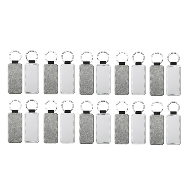 20Pack Sublimation Blanks Keychain Glitter PU Leather Keychain Heat Transfer Keyring Sublimation Keychains Blank Silver