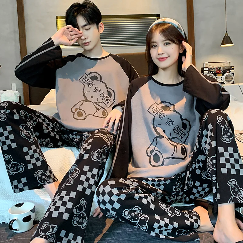 

Couple Pajama Set Sleepwear Autumn Cotton Pyjamas Loungewear Cartoon Homewear Lover Pijamas Long Sleeved Men Women Casual Pyjama