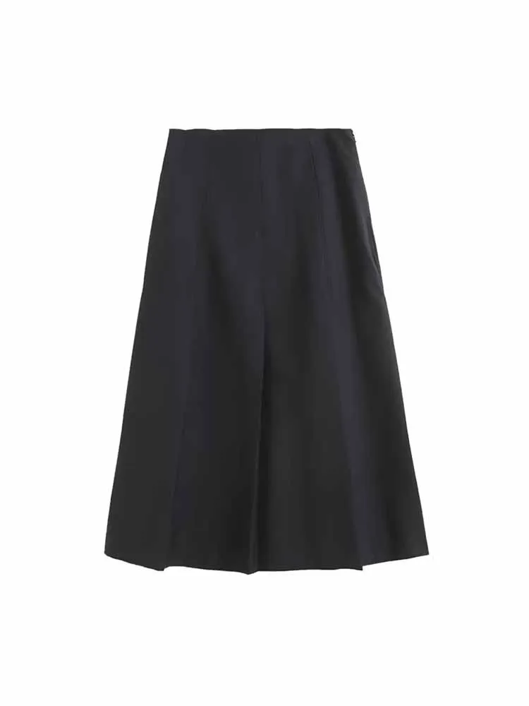 

Women 2023 New Chic Fashion Fold design Loose casual Midi Skirt Vintage High Waist Side Zipper Female Skirts Mujer