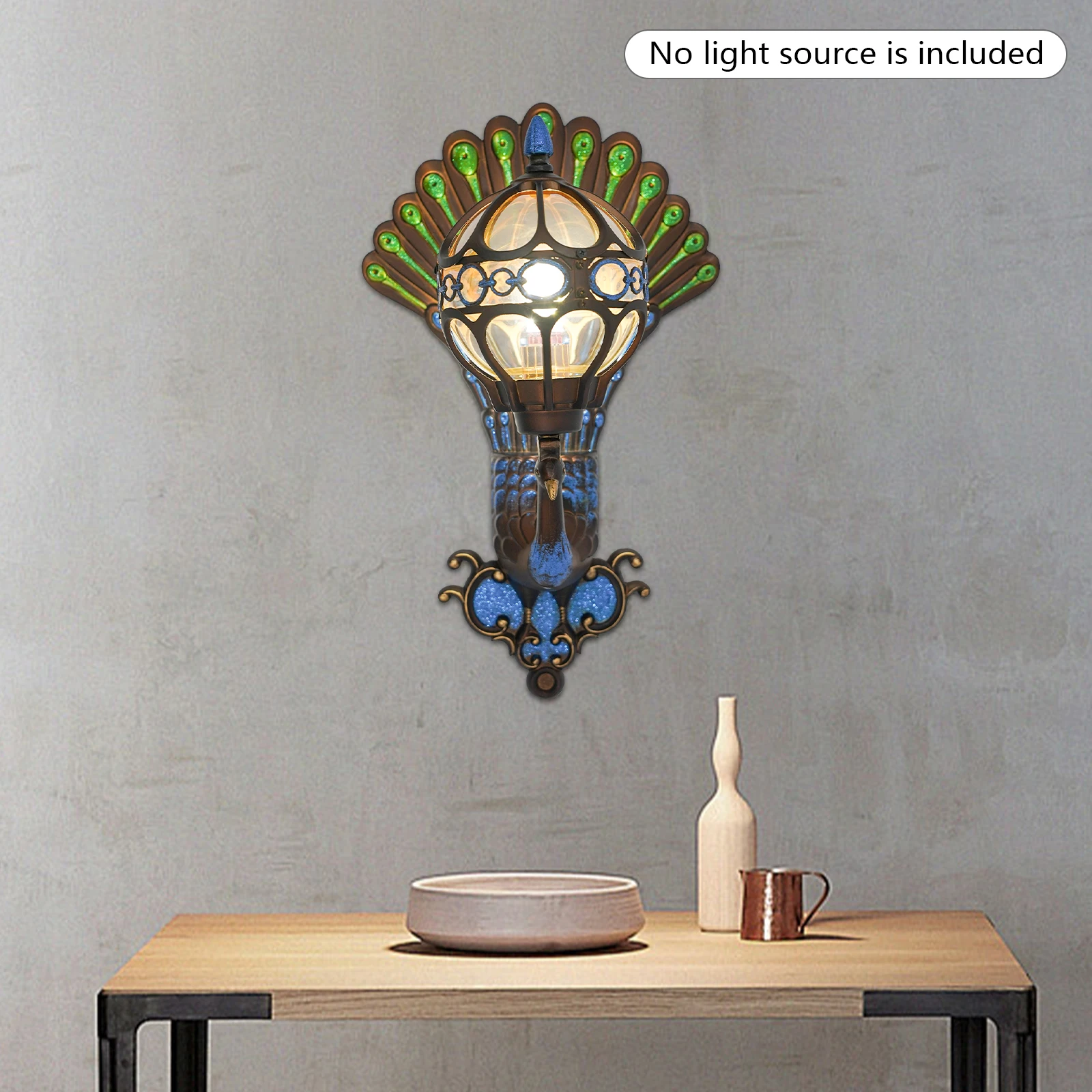 Die-cast Aluminum Wall Lamp,110V Green Phoenix Wall Light Fixture Corded Electric Applicable 3-15m² for Bedroom Bathroom