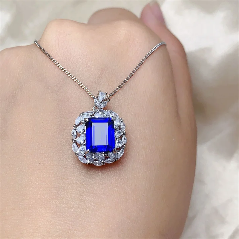 

Real 925 Sterling Silver Sapphire Gemstone Necklace Pendant for Women Gift Palace Stlye Girl Lady Jewelry Fine Classic