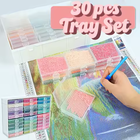 30-Piece Diamond Painting Tray Storage Box With Lid, 5D Embroidered Rhinestone Storage Accessories Tool Lock Tray Set.